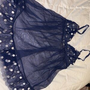 Victoria's Secret Navy Blue Mesh with White Polka Dots
